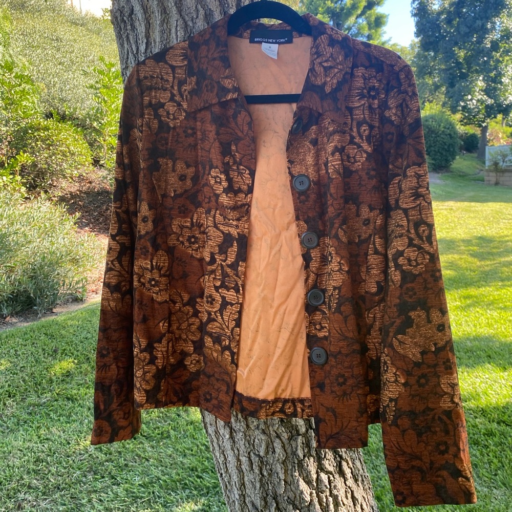 Briggs New York Brown Floral Collard Jacket